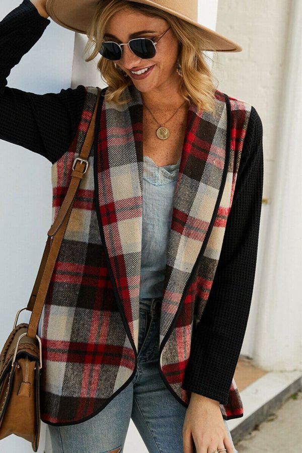 The Best Women Casual Jacket Blazer Fashion Plaid Checks Winter Long Sleeve Cardigan Knitwear Outwear Coat Suit Jumper Top Online - Takalr