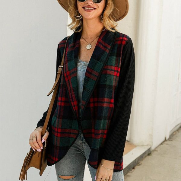 The Best Women Casual Jacket Blazer Fashion Plaid Checks Winter Long Sleeve Cardigan Knitwear Outwear Coat Suit Jumper Top Online - Takalr