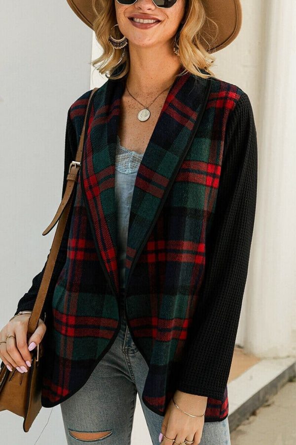 The Best Women Casual Jacket Blazer Fashion Plaid Checks Winter Long Sleeve Cardigan Knitwear Outwear Coat Suit Jumper Top Online - Takalr