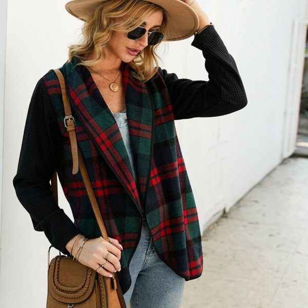 The Best Women Casual Jacket Blazer Fashion Plaid Checks Winter Long Sleeve Cardigan Knitwear Outwear Coat Suit Jumper Top Online - Takalr