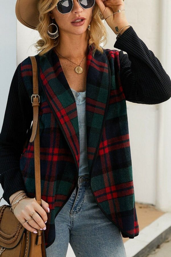 The Best Women Casual Jacket Blazer Fashion Plaid Checks Winter Long Sleeve Cardigan Knitwear Outwear Coat Suit Jumper Top Online - Takalr