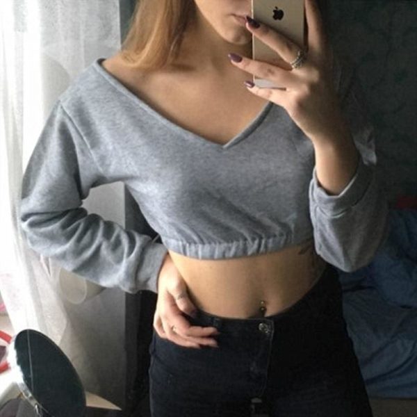 The Best Women Casual Long Sleeves Deep-V Top Off Shoulder Solid T-Shirt Tops Fashion Autumn Clothes Online - Takalr