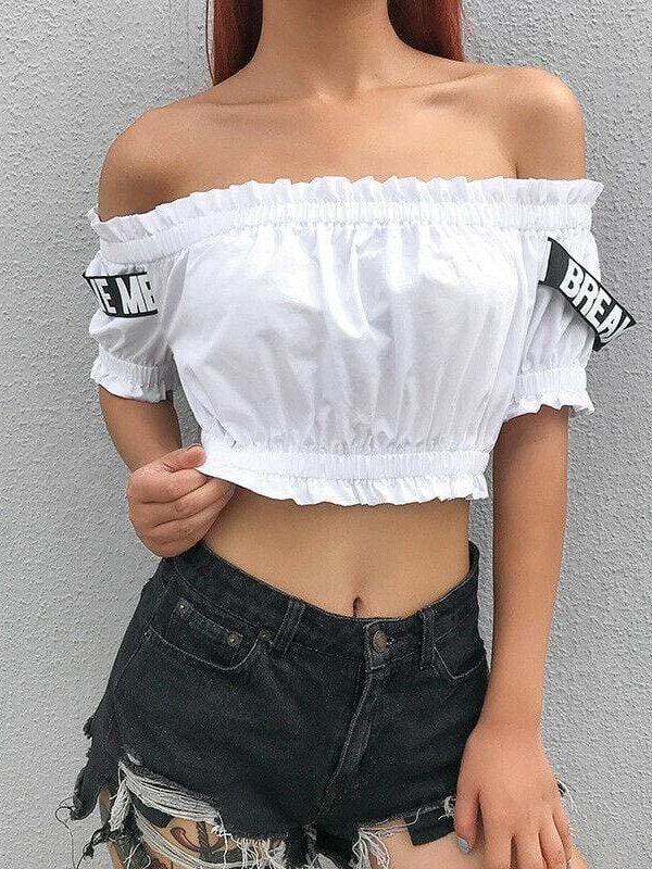 The Best Women Casual Off Shoulder Tank Tops Vest T shirt Ladies Beach Holiday Crop Tops Shirt Outwear Streetwear Online - Takalr