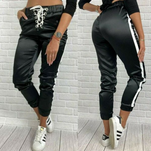 The Best Women Casual Pants Elastic Waist Jogger Skinny Trousers Side Pockets Sweatpants Online - Takalr