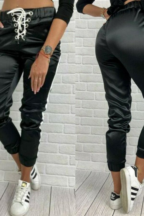 The Best Women Casual Pants Elastic Waist Jogger Skinny Trousers Side Pockets Sweatpants Online - Takalr