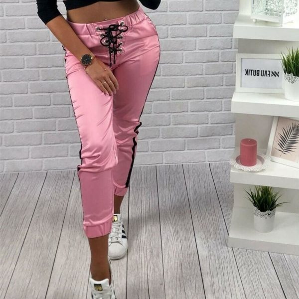 The Best Women Casual Pants Elastic Waist Jogger Skinny Trousers Side Pockets Sweatpants Online - Takalr