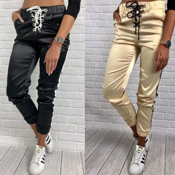 The Best Women Casual Pants Elastic Waist Jogger Skinny Trousers Side Pockets Sweatpants Online - Takalr