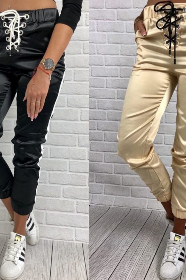 The Best Women Casual Pants Elastic Waist Jogger Skinny Trousers Side Pockets Sweatpants Online - Takalr