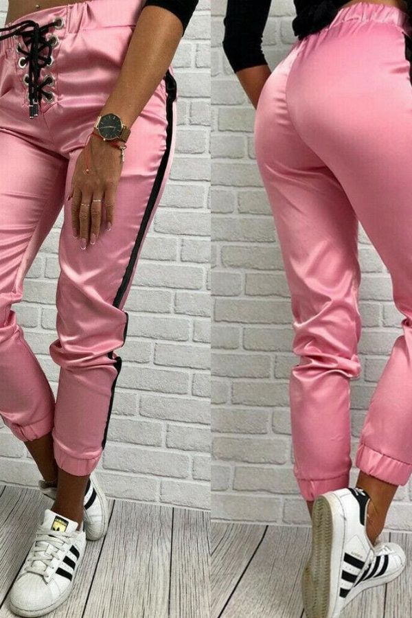 The Best Women Casual Pants Elastic Waist Jogger Skinny Trousers Side Pockets Sweatpants Online - Takalr