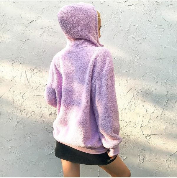 The Best Women Casual Plain Fleece Coats Jacket Fashion Long Sleeve Hooded Autumn Winter Top Outwear Loose dames kleding Streetwear Online - Takalr