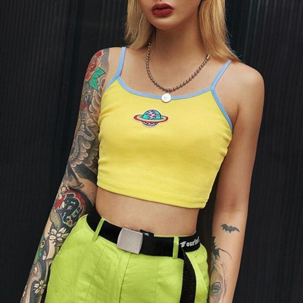 The Best Women Casual Printed Yellow Tank Top Bustier Vest Blouse Ladies Sleeveless Summer Beach Crop Top Shirt Cami Top Online - Takalr