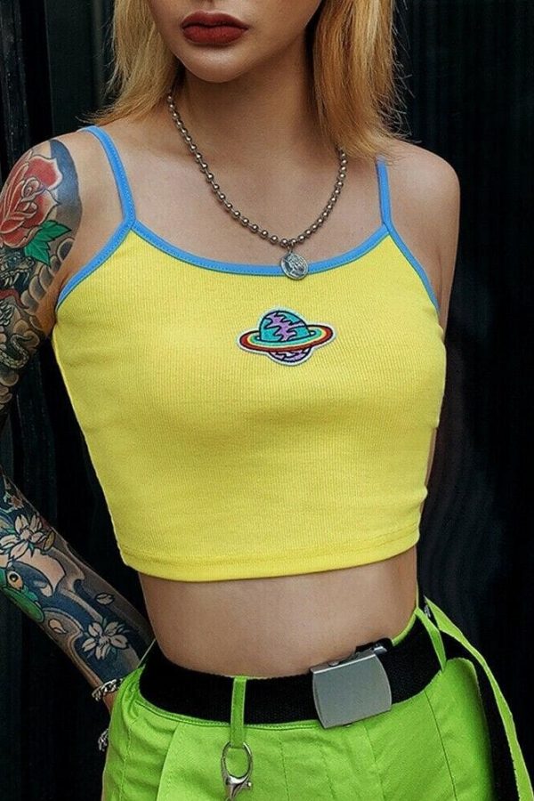 The Best Women Casual Printed Yellow Tank Top Bustier Vest Blouse Ladies Sleeveless Summer Beach Crop Top Shirt Cami Top Online - Takalr