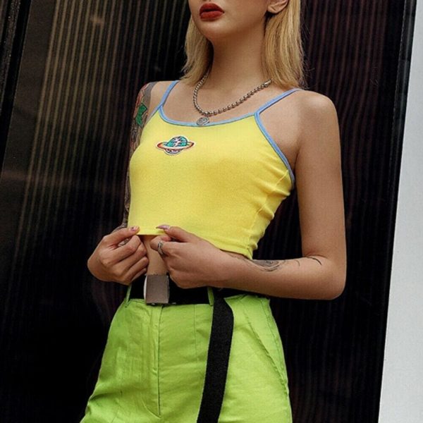 The Best Women Casual Printed Yellow Tank Top Bustier Vest Blouse Ladies Sleeveless Summer Beach Crop Top Shirt Cami Top Online - Takalr