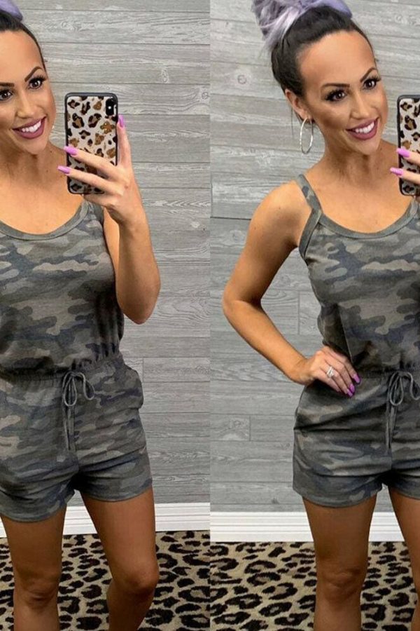 The Best Women Casual Sleeveless Bodycon Romper Ladies Camouflage Jumpsuit Club Tights Bodysuit Short Pants Playsuit Online - Takalr