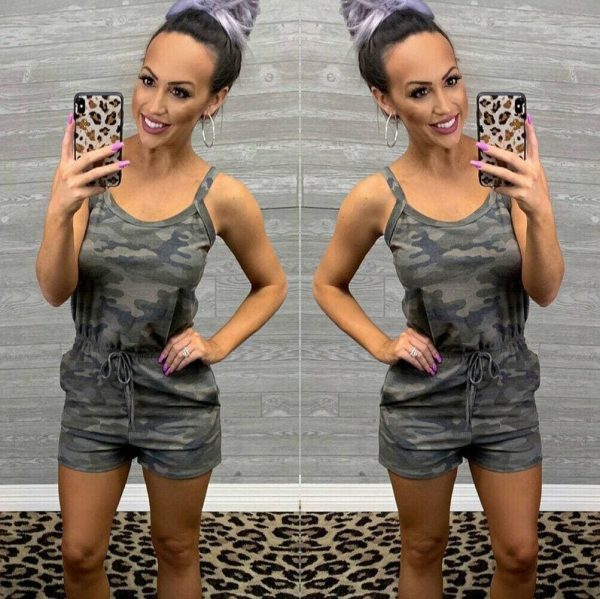 The Best Women Casual Sleeveless Bodycon Romper Ladies Camouflage Jumpsuit Club Tights Bodysuit Short Pants Playsuit Online - Takalr