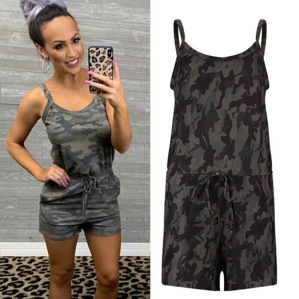 The Best Women Casual Sleeveless Bodycon Romper Ladies Camouflage Jumpsuit Club Tights Bodysuit Short Pants Playsuit Online - Takalr