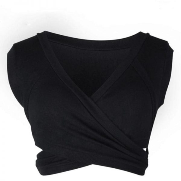 The Best Women Casual Sleeveless Tank Tops Ladies Sexy V Neck Bandage Solid Vest Crop Short Shirt Online - Takalr