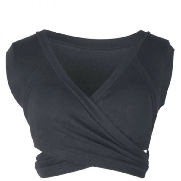 The Best Women Casual Sleeveless Tank Tops Ladies Sexy V Neck Bandage Solid Vest Crop Short Shirt Online - Takalr