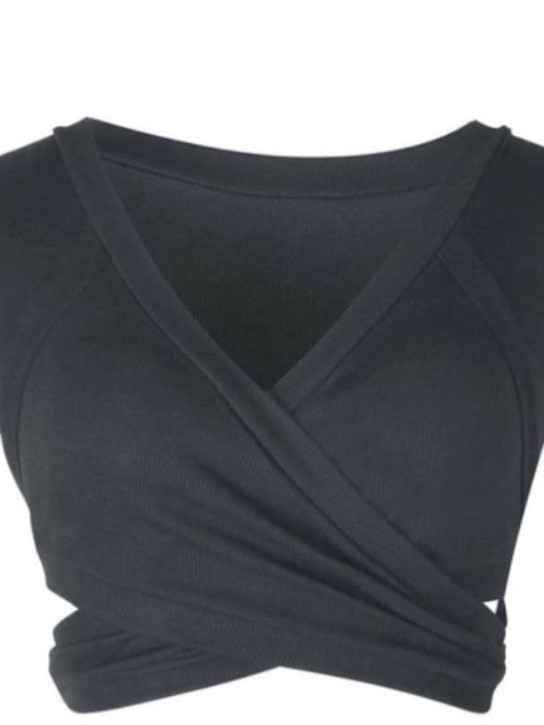 The Best Women Casual Sleeveless Tank Tops Ladies Sexy V Neck Bandage Solid Vest Crop Short Shirt Online - Takalr