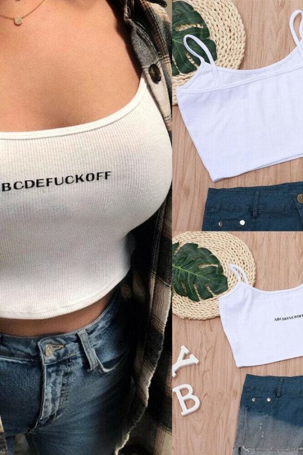 The Best Women Casual Solid Tank Tops Letter Print Vest Blouse Ladies Fashion Camisole Sleeveless Crop Top Shirt Online - Takalr