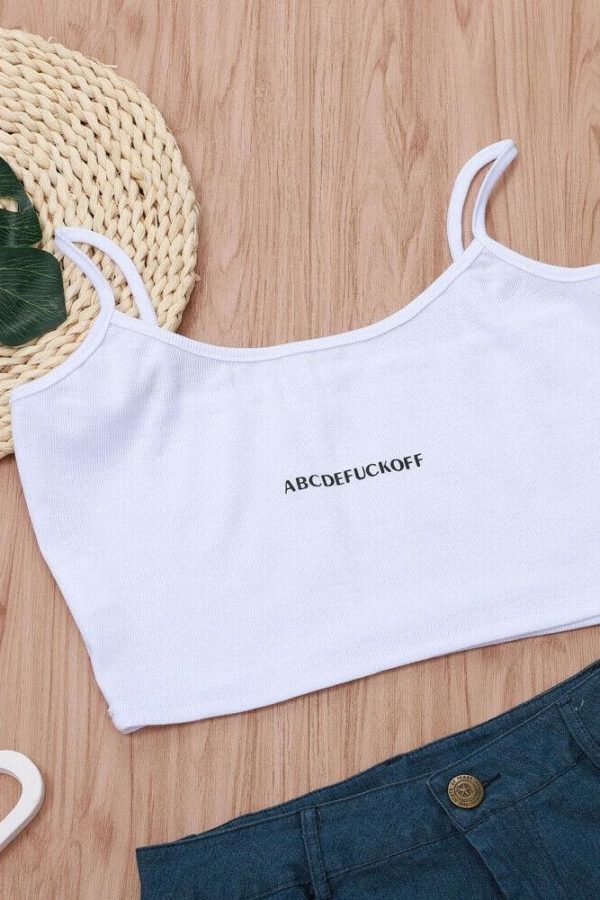 The Best Women Casual Solid Tank Tops Letter Print Vest Blouse Ladies Fashion Camisole Sleeveless Crop Top Shirt Online - Takalr