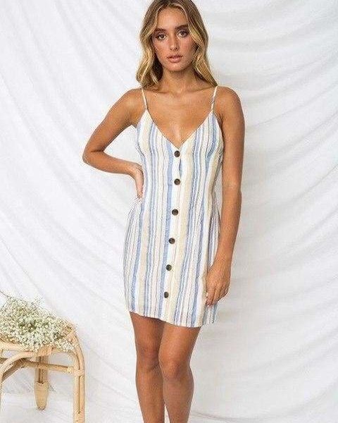 The Best Women Casual Street Wear V-Neck Vintage Cotton Striped Print Dress Online - Source Silk