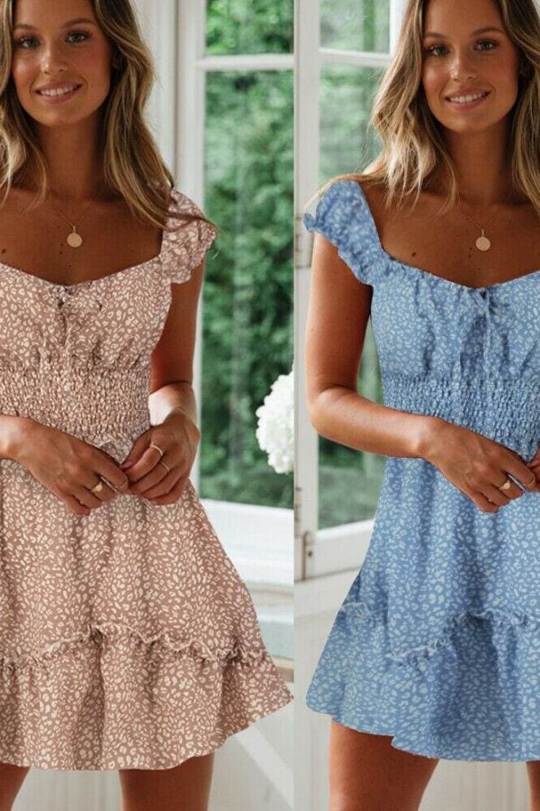 The Best Women Casual Summer Boho High Waist Short Mini Dress Frill Lady Short Sleeve Holiday Beach Dress Sundress New Online - Takalr