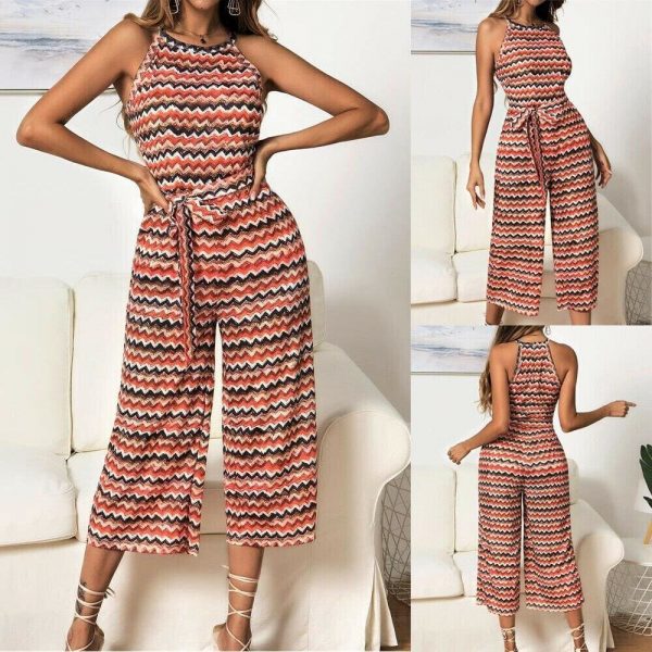 The Best Women Casual Summer Jumpsuit Sleeveless Printed Bohemian Holiday Wide Leg Bodycon Party Long Trousers Romper Online - Takalr