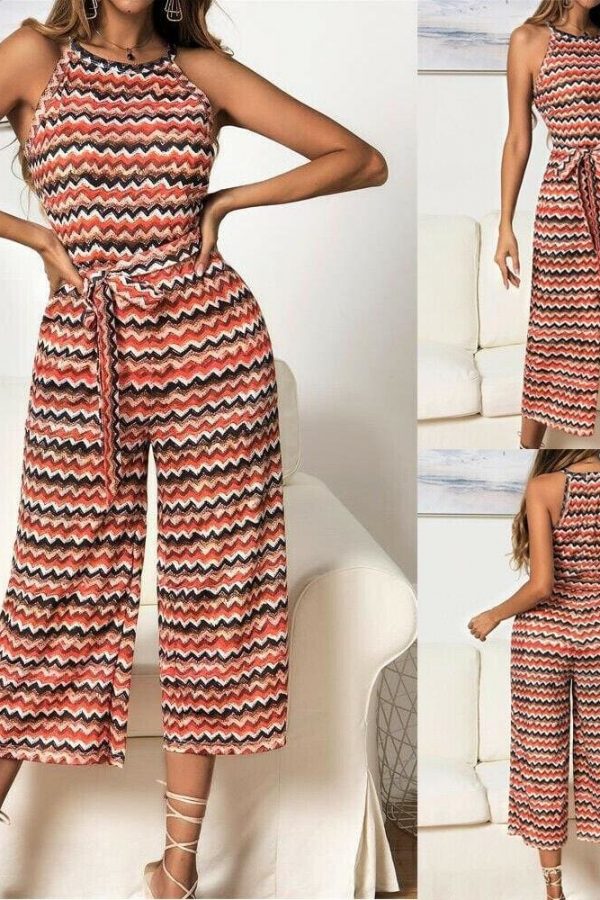 The Best Women Casual Summer Jumpsuit Sleeveless Printed Bohemian Holiday Wide Leg Bodycon Party Long Trousers Romper Online - Takalr