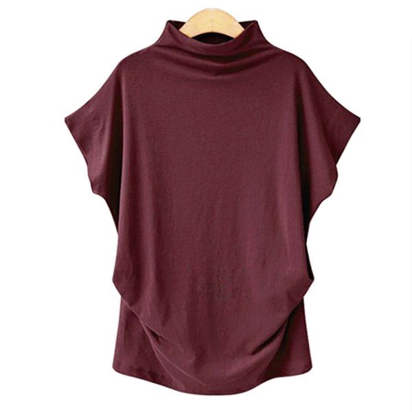 The Best Women Casual Summer T Shirt Short Batwing Sleeve Loose Tops Solid Black Gray Turtleneck Tee Shirt T-Shirts Ladies Tees Tops Online - Takalr