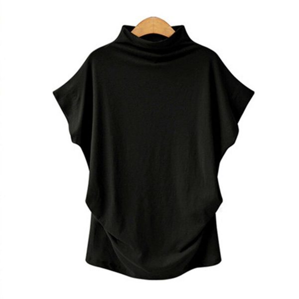 The Best Women Casual Summer T Shirt Short Batwing Sleeve Loose Tops Solid Black Gray Turtleneck Tee Shirt T-Shirts Ladies Tees Tops Online - Takalr