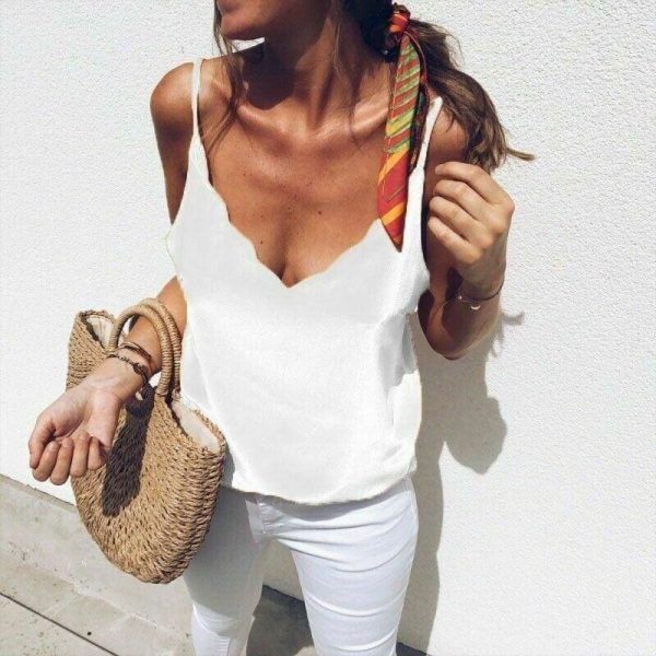 The Best Women Casual Summer Top Ladies Vest Elegant Sleeveless Tank V Neck Loose Femme Plain Basic Tee Streetwear Plus Size Online - Takalr