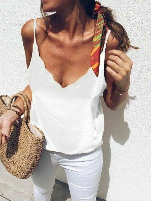 The Best Women Casual Summer Top Ladies Vest Elegant Sleeveless Tank V Neck Loose Femme Plain Basic Tee Streetwear Plus Size Online - Takalr