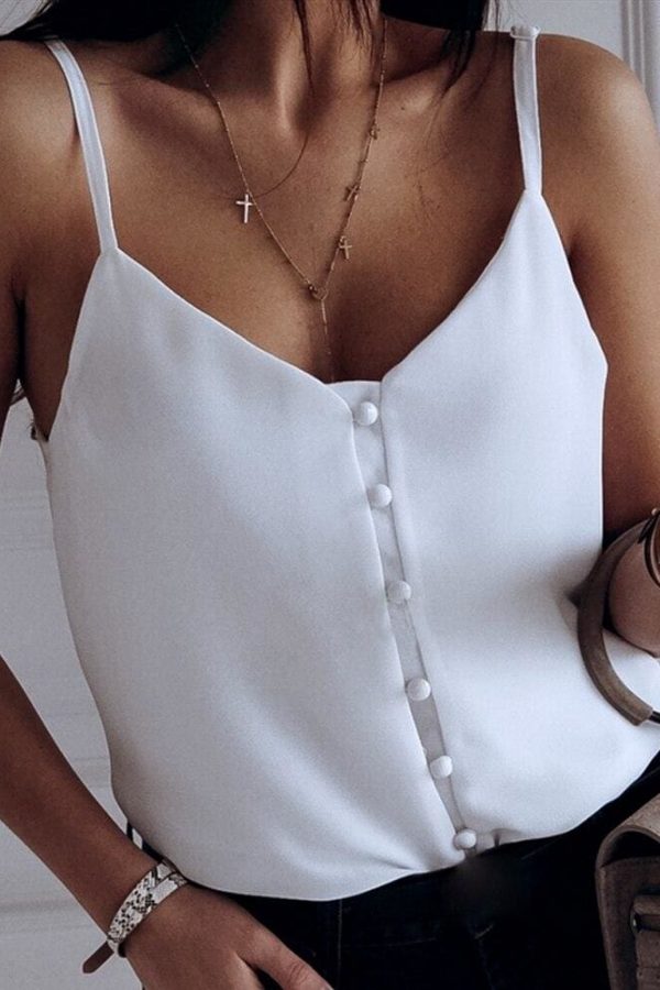 The Best Women Casual Summer Top Sleeveless Off Shoulder Vest Ladies Plain Tank V Neck Loose Tops Shirt Femme Clothes Online - Takalr