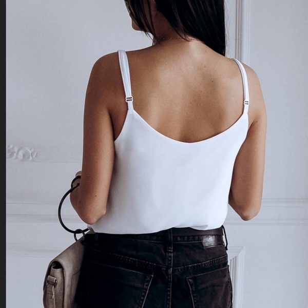 The Best Women Casual Summer Top Sleeveless Off Shoulder Vest Ladies Plain Tank V Neck Loose Tops Shirt Femme Clothes Online - Takalr