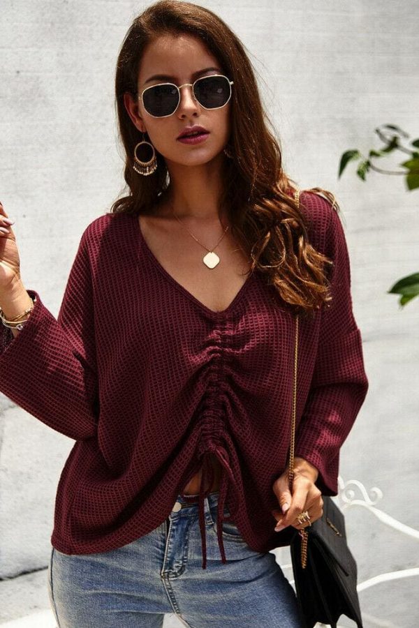 The Best Women Casual Tops T Shirt Lady Office Wears V Neck Loose Long Sleeve Cotton Knit Outwear Streetwear Online - Source Silk