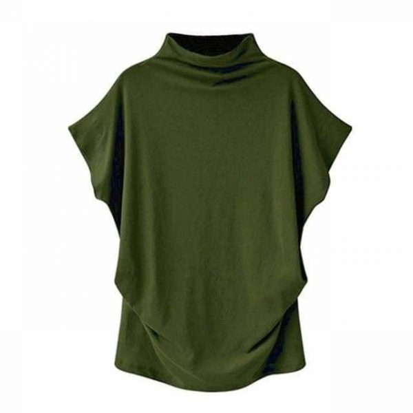 The Best Women Casual Turtleneck Short Sleeve Cotton Blouse Top Shirt Online - Takalr