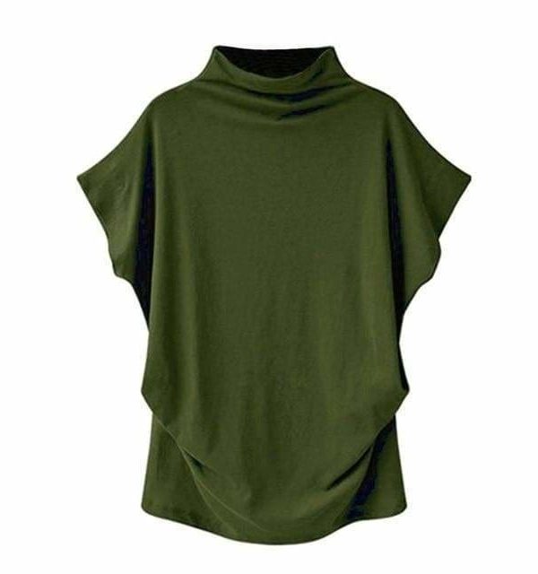 The Best Women Casual Turtleneck Short Sleeve Cotton Blouse Top Shirt Online - Takalr