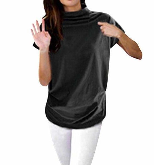 The Best Women Casual Turtleneck Short Sleeve Cotton Blouse Top Shirt Online - Takalr