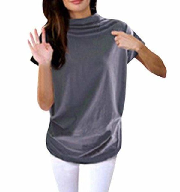 The Best Women Casual Turtleneck Short Sleeve Cotton Blouse Top Shirt Online - Takalr