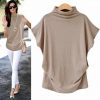 The Best Women Casual Turtleneck Short Sleeve Cotton Blouse Top Shirt Online - Takalr