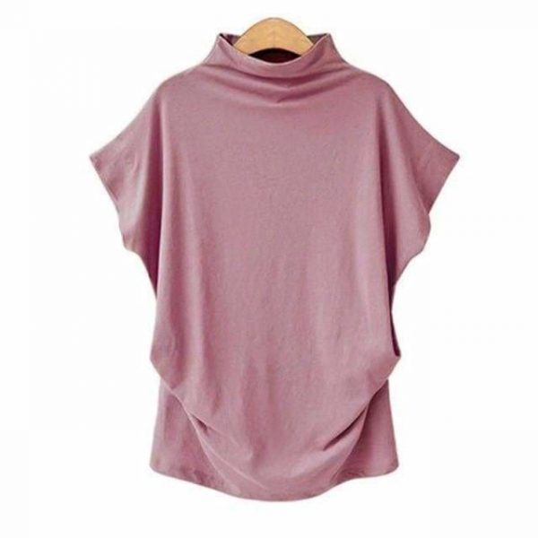 The Best Women Casual Turtleneck Short Sleeve Cotton Blouse Top Shirt Online - Takalr