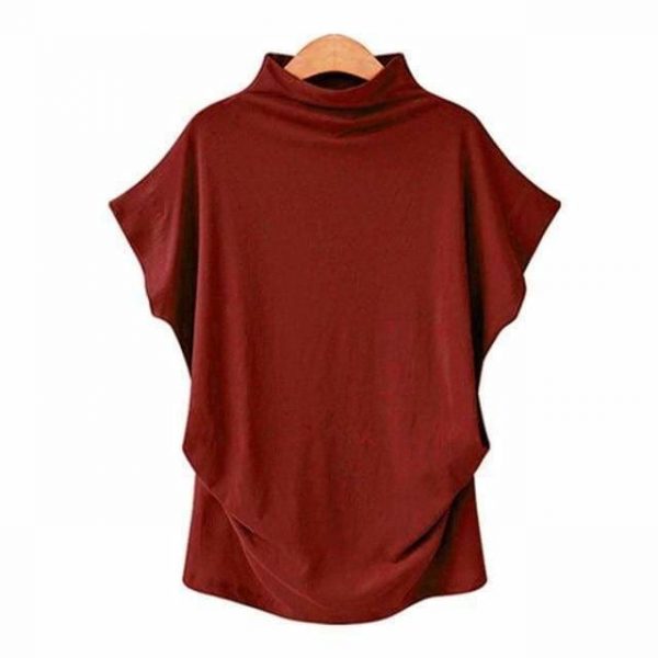 The Best Women Casual Turtleneck Short Sleeve Cotton Blouse Top Shirt Online - Takalr