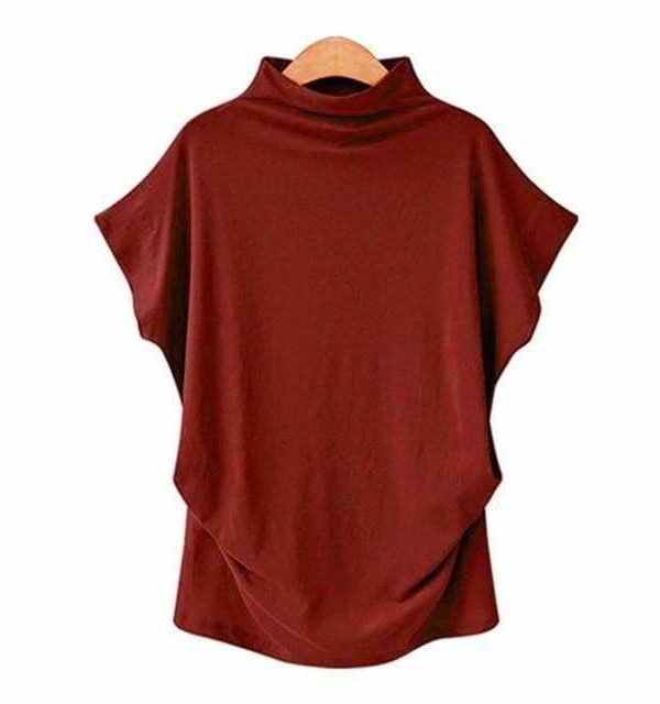 The Best Women Casual Turtleneck Short Sleeve Cotton Blouse Top Shirt Online - Takalr