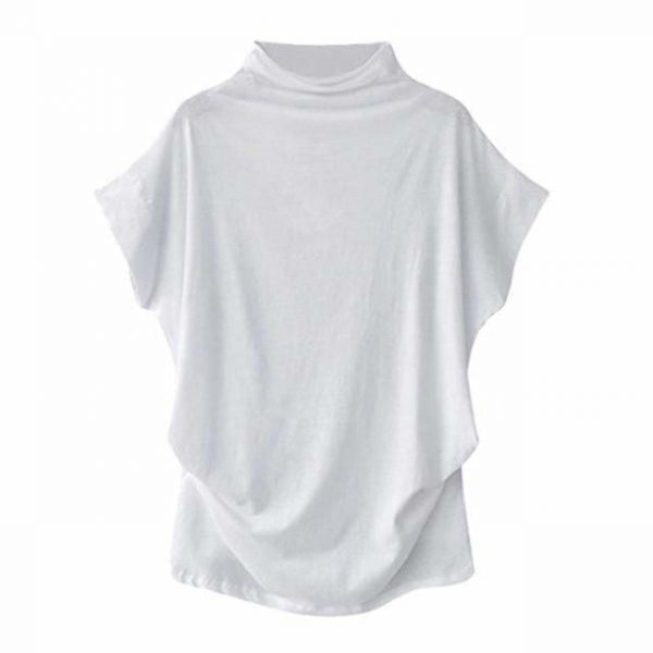 The Best Women Casual Turtleneck Short Sleeve Cotton Blouse Top Shirt Online - Takalr