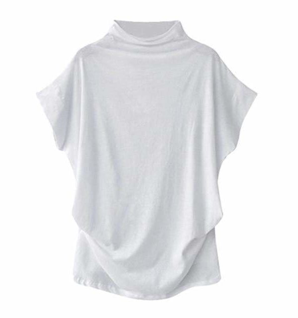 The Best Women Casual Turtleneck Short Sleeve Cotton Blouse Top Shirt Online - Takalr