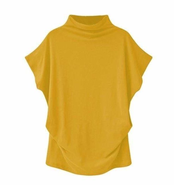 The Best Women Casual Turtleneck Short Sleeve Cotton Blouse Top Shirt Online - Takalr