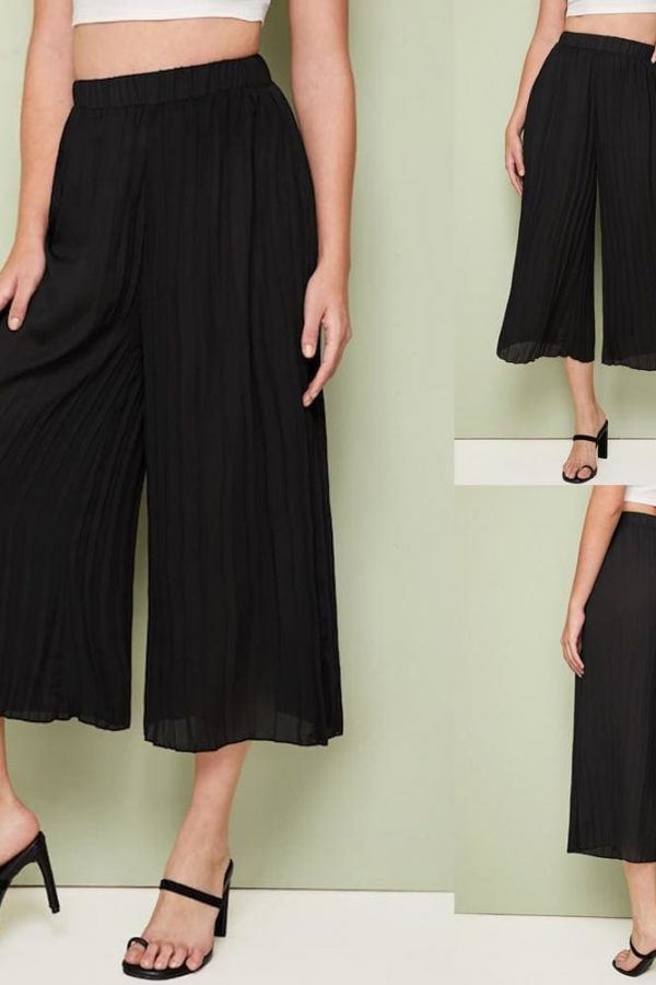 The Best Women Chiffon Elegant High Rise Piped Palazzo Pants Ladies Summer Casual Wide Leg Harem Loose Long Trousers Online - Takalr