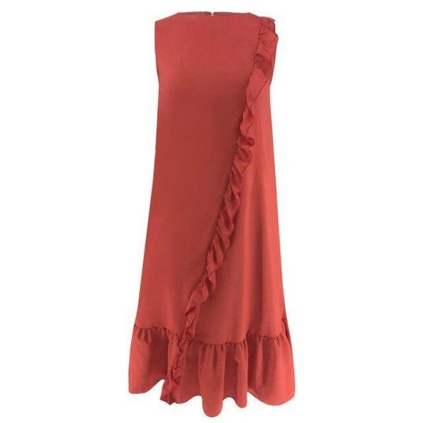 women clothing Casual Red Sleeveless Ruffled Loose Women Dress Summer Shirt Dress Stright Dress Red Dress - Takalr