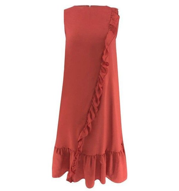 women clothing Casual Red Sleeveless Ruffled Loose Women Dress Summer Shirt Dress Stright Dress Red Dress - Takalr